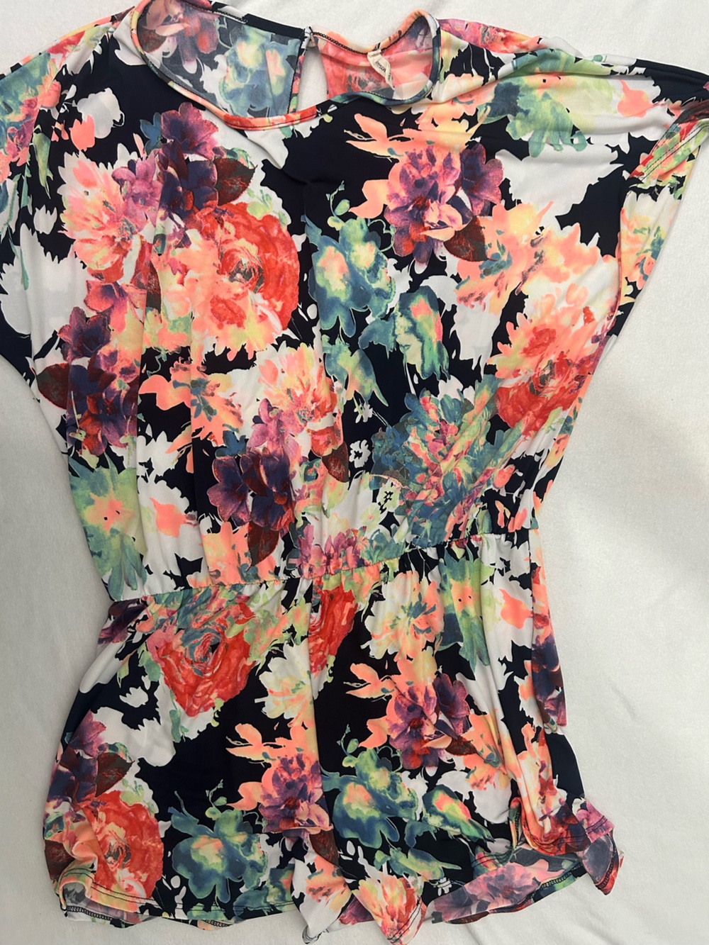 Beeson River Neon Coral and Mint Floral Short Sleeve Romper
